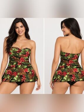 WHITE STAG Tropical Strapless One Piece Swimsuit.   Size Medium